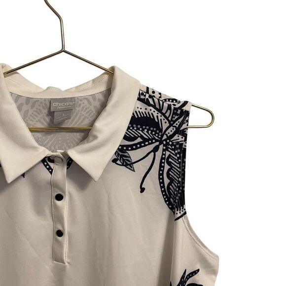 Chico's Zenergy UPF 50 Printed Sleeveless Polo Tank Black White Size 3 or XL NEW - Picture 3 of 6